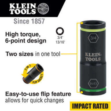 Flip Impact Socket 3/4 Inch & 13/16 Inch, 1/4" Hex Drive, 4140 Steel