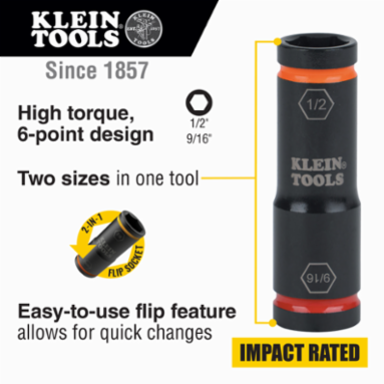 Flip Impact Socket 9/16 & 1/2 Inch, 6-Point, Impact Rated, 4140 Steel