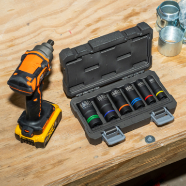 6-Piece Impact Socket Set, 12-Point, Includes 1-1/8 x 15/16-Inch, 3/4 x 9/16-Inch