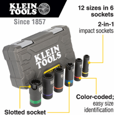 6-Piece Impact Socket Set, 12-Point, Includes 1-1/8 x 15/16-Inch, 3/4 x 9/16-Inch