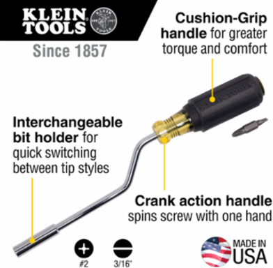 Rapi-Drive Multi-Bit Screwdriver with #2 Phillips and 3/16 Inch Slotted Bits