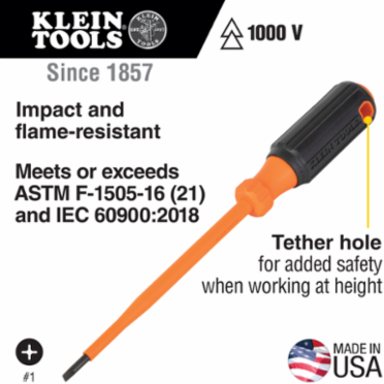Insulated Screwdriver 3/16 Inch Cabinet Tip 6 Inch Round Shank
