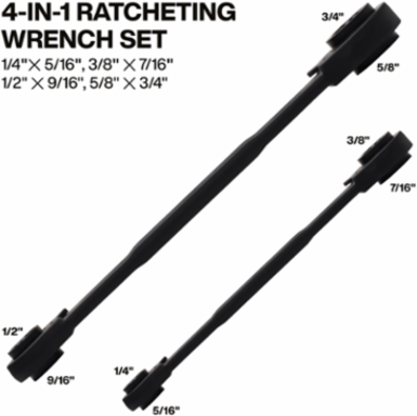 4-in-1 Ratcheting Wrench Set, SAE, 2-Piece