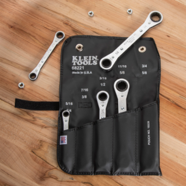 Ratcheting Box Wrench Set, 5-Piece with 25° Offset Ends, Chrome-Plated Finish