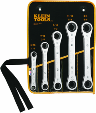 Ratcheting Box Wrench Set, 5-Piece with 25° Offset Ends, Chrome-Plated Finish