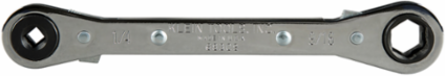 Ratcheting Refrigeration Wrench 6-13/16 Inch, 3/16" & 1/4" Sq. x 1/2" & 9/16" Hex