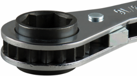 Ratcheting Refrigeration Wrench 6-13/16 Inch, 3/16" & 1/4" Sq. x 1/2" & 9/16" Hex