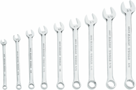 9-Piece Combination Wrench Set, 1/4 to 3/4 Inch, Alloy Steel, Nickel Chrome Plated
