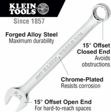 7/16 Inch Combination Wrench, 12-Point, Alloy Steel, Corrosion Resistant