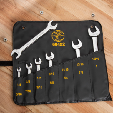 7-Piece Open-End Wrench Set, 1/4 to 1 Inch Sizes, Alloy Steel, Case Included