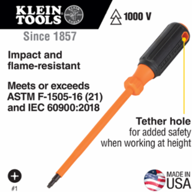 Insulated Screwdriver #2 Square Tip 6 Inch Round Shank, 1000V Rating