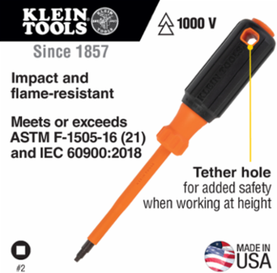 Insulated Screwdriver #1 Square Tip 4 Inch Shank, 1000V Rated
