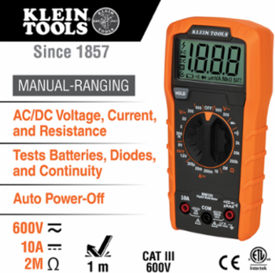 Electrical Test Kit: Multimeter, Non-Contact Volt Tester, 600V AC/DC, 10A, 6 Inch Length