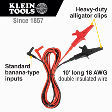 Heavy-Duty Alligator Clip Test Leads 10-Foot, CAT III 1000V, 90-Degree Angled