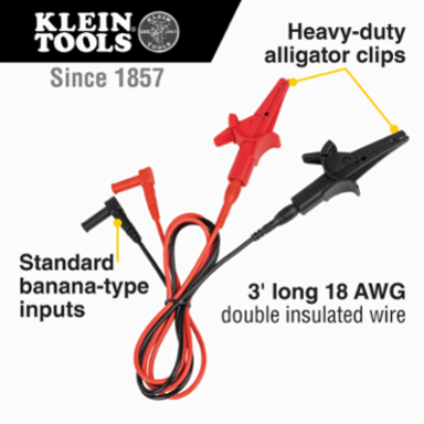 Heavy-Duty Alligator Clip Test Leads, 3 Foot, 18 AWG, CAT III 1000V/CAT IV 600V