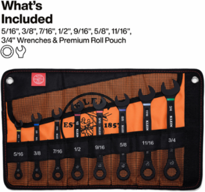 Ratcheting Combination Wrench Set, SAE, 8-Piece