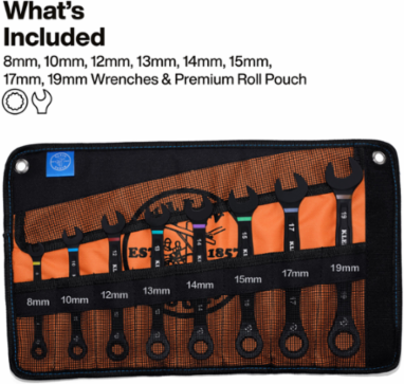 Ratcheting Combination Wrench Set, Metric, 8-Piece