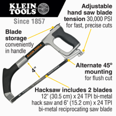 High-Tension Hacksaw with 12 Inch Blade, 30,000 PSI Adjustable Tension