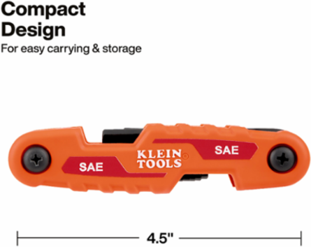 Compact Folding Hex Key Set, SAE - 9 Keys, CR-V Steel, 4.6 Inch Handle