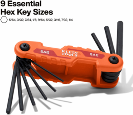 Compact Folding Hex Key Set, SAE - 9 Keys, CR-V Steel, 4.6 Inch Handle