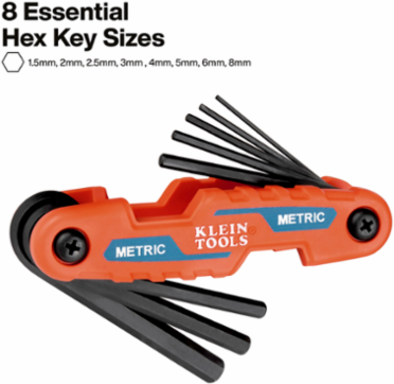 Compact Folding Hex Key Set, 8-Key, Metric Sizes