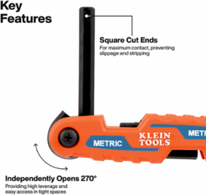 Compact Folding Hex Key Set, 8-Key, Metric Sizes