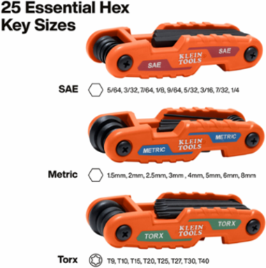 Compact Folding Hex Key Set, 25-Key, SAE, Metric, TORX® Sizes, 3-Piece