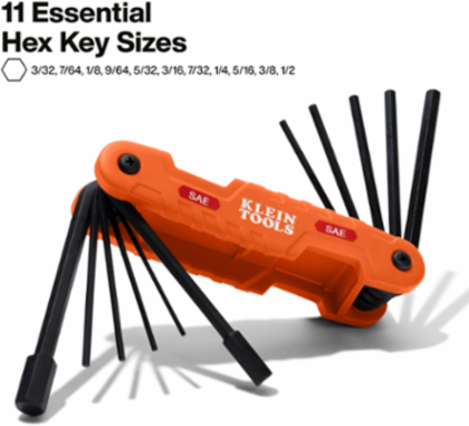 Pro Folding Hex Key Set, 11-Piece, SAE, 4 Inch Extended Reach Blades