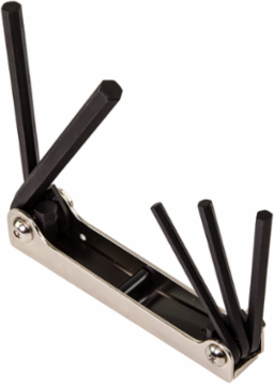 Folding Hex Key Set, 5-Key, SAE Sizes, Alloy Steel, 3/16" to 3/8" Keys