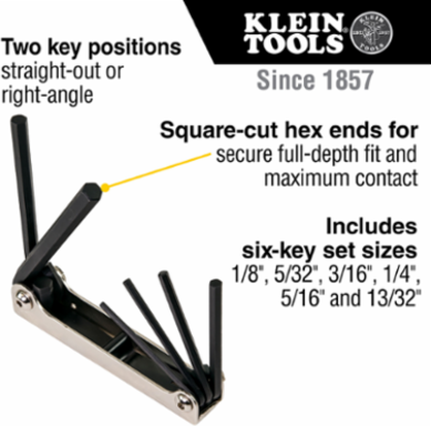 Folding Hex Key Set, 6-Key Metric Sizes, 3 mm to 10 mm