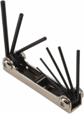 Folding Hex Key Set, 8-Key SAE Sizes, Length 5.4 Inch, Alloy Steel, Black Oxide Finish