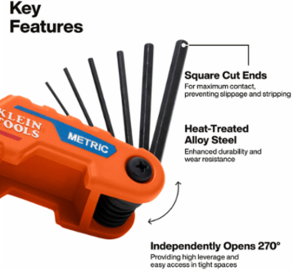 Compact Folding Hex Key Set, 12-Key, SAE, Metric Sizes