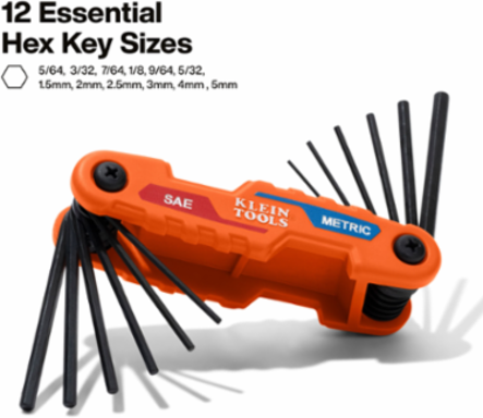 Compact Folding Hex Key Set, 12-Key, SAE, Metric Sizes