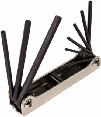 Folding Hex Key Set, 9-Key SAE, 5/64 to 1/4 Inch, Alloy Steel, 0.5 lbs