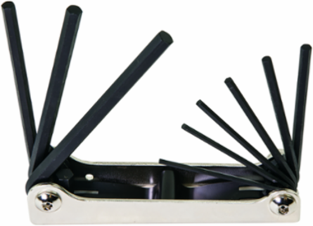 Folding Hex Key Set, 9-Key SAE, 5/64 to 1/4 Inch, Alloy Steel, 0.5 lbs