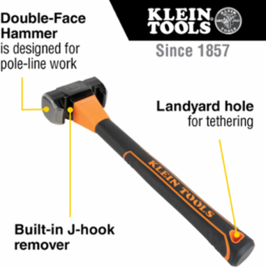 Lineman's Double-Face Hammer 3-3/4 Inch Forged Steel Head, 12.46 Inch Handle