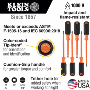 Insulated Screwdriver Set, 6-Piece, 1000V Rated, 4" & 6" Shanks