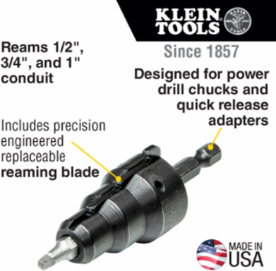 Power Conduit Reamer for 1/2 Inch, 3/4 Inch, 1 Inch Conduit, 5.75 Inch Length