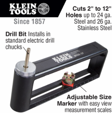 Duct and Sheet Metal Hole Cutter, 2 to 12 Inch Cutting Capacity, Aluminum Alloy