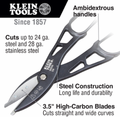 High-Carbon Steel Tin Snips, 12 Inch - Cuts 3.5 Inch Steel & Stainless Steel