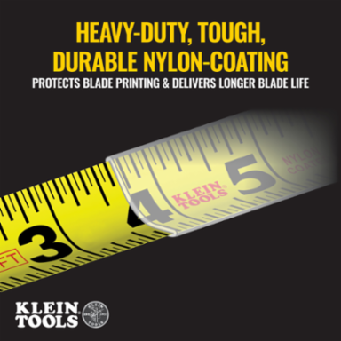 25-Foot Tape Measure with Steel Blade, 13-Foot Standout, Nylon Coated