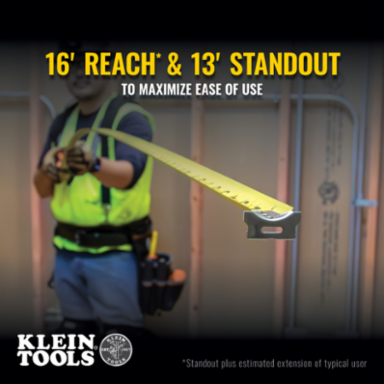 25-Foot Tape Measure with Steel Blade, 13-Foot Standout, Nylon Coated