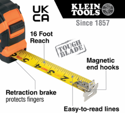 Magnetic Double-Hook Tape Measure 16-Foot with 13-Foot Standout