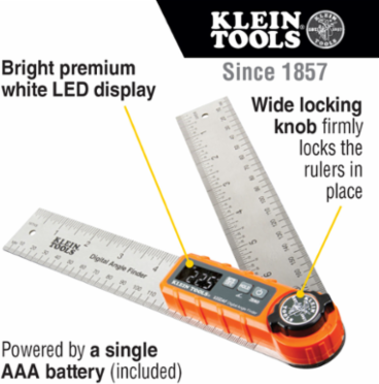 Digital Angle Finder, Stainless Steel, 8.5 Inch Length, +/- 0.2° Accuracy