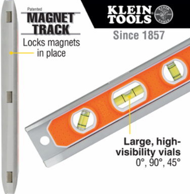 Aluminum 9 Inch Torpedo Level with Rare Earth Magnet and 3 Vials