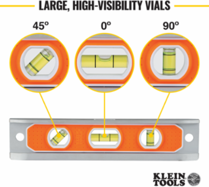 Aluminum 9 Inch Torpedo Level with Rare Earth Magnet and 3 Vials