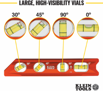 Torpedo Level 8 Inch Aluminum with Rare-Earth Magnets and 4 Vials