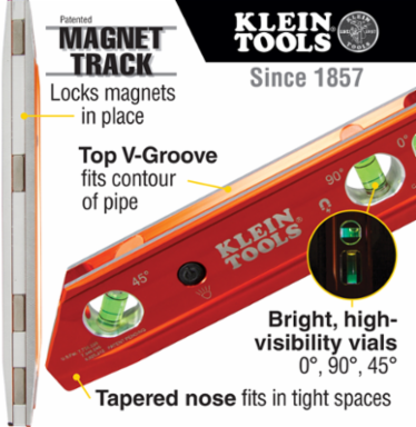 Lighted 9 Inch Billet Level with Rare-Earth Magnet and High-Visibility Vials
