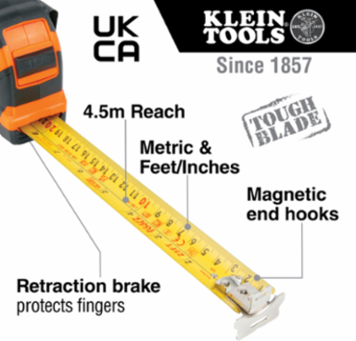 Tape Measure 7.5 Meter Magnetic Double-Hook, 4 Meter Standout, Steel Blade