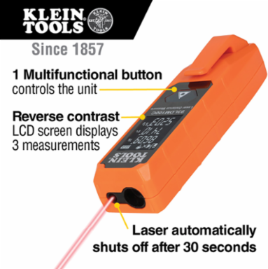 Compact Laser Distance Measure, 2-100 Feet Range, 1/8-Inch Accuracy